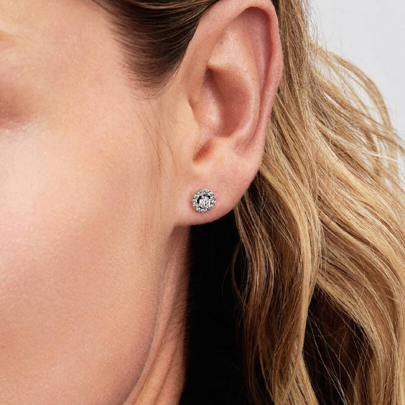 Round Pavé Halo Stud Earrings