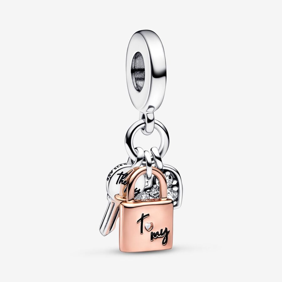 Two-tone Key, Padlock & Heart Triple Dangle