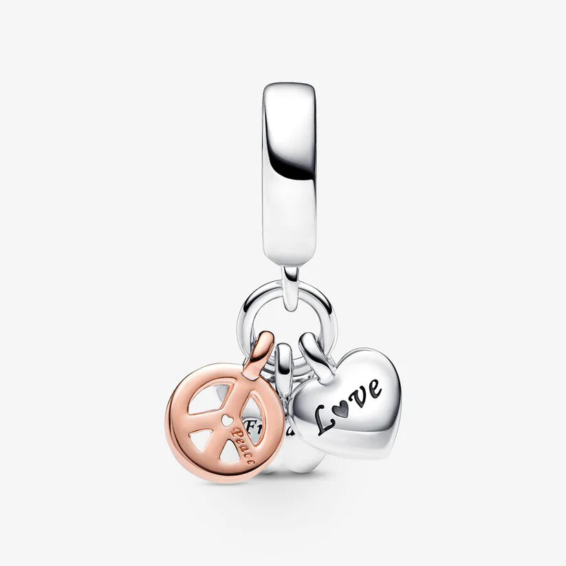 Two-Tone Rainbow Heart Butterfly & Peace Triple Dangle Charm