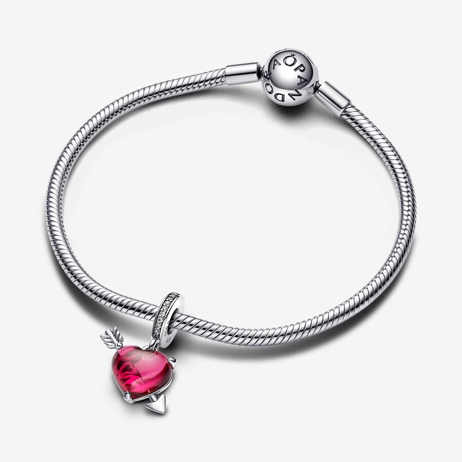 Red Heart & Arrow Murano Glass Dangle