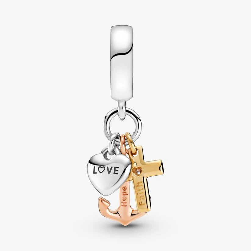 Triple-tone Cross Heart & Anchor Charm