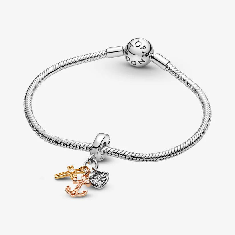 Triple-tone Cross Heart & Anchor Charm