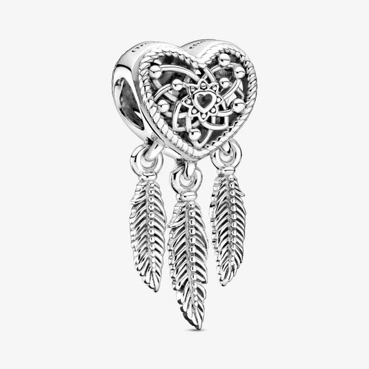 Openwork Heart & Three Feathers Dreamcatcher Charm