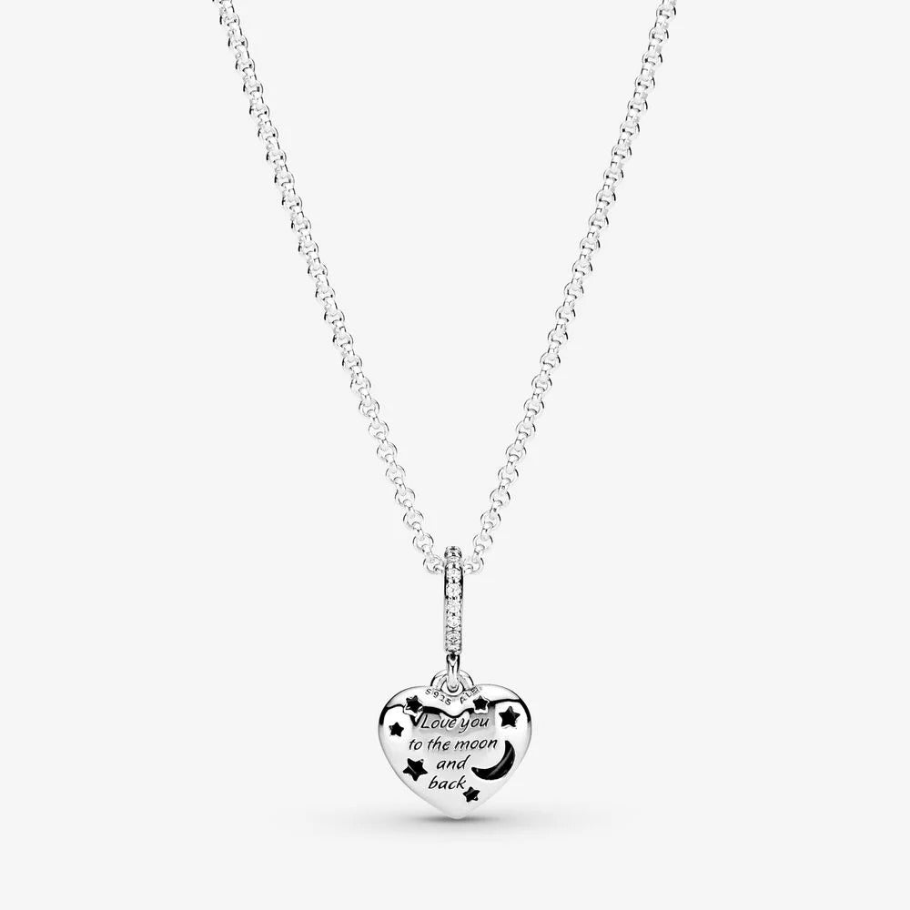 Sparkling Blue Moon & Stars Heart Necklace