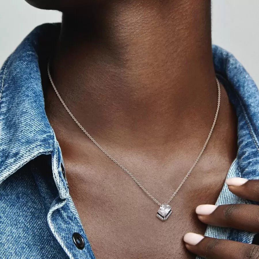 Rectangular Sparkling Halo Collier Necklace
