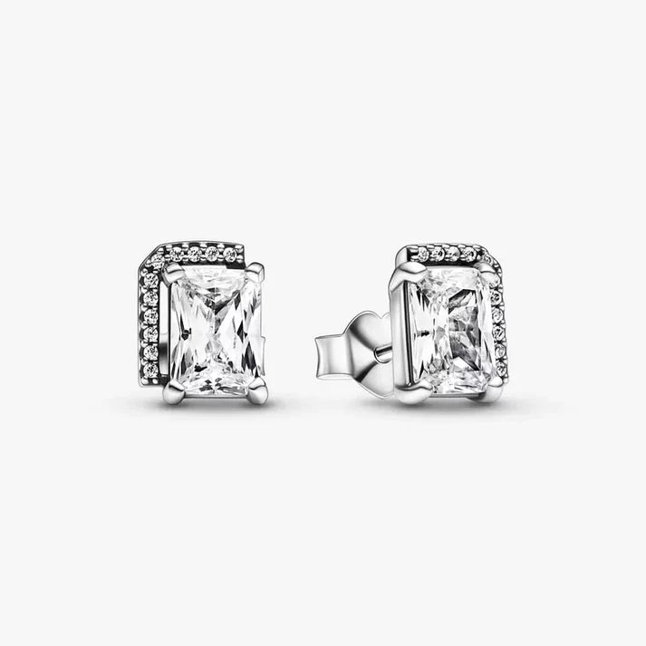 Rectangular Sparkling Halo Stud