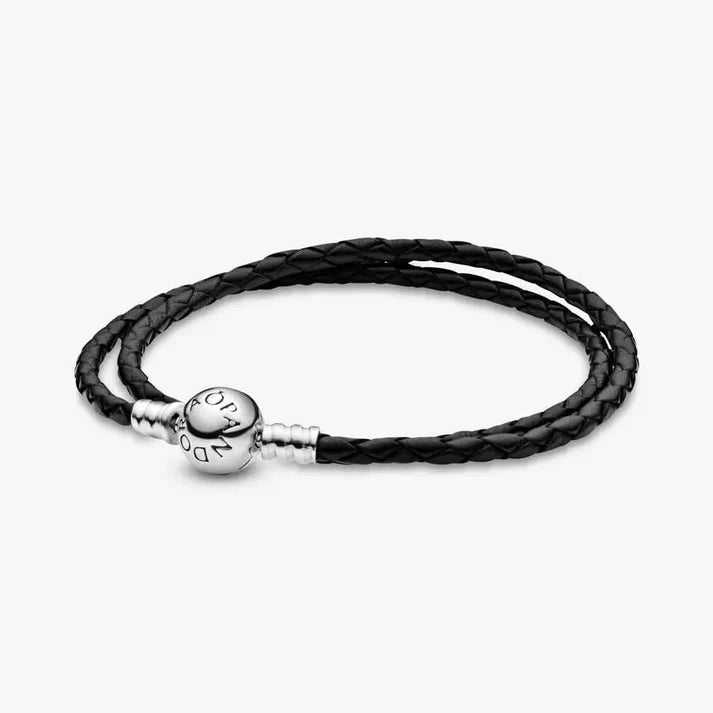 Double Black Leather Bracelet