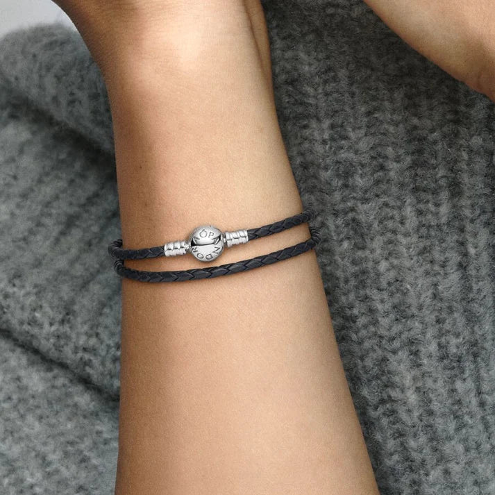Double Black Leather Bracelet