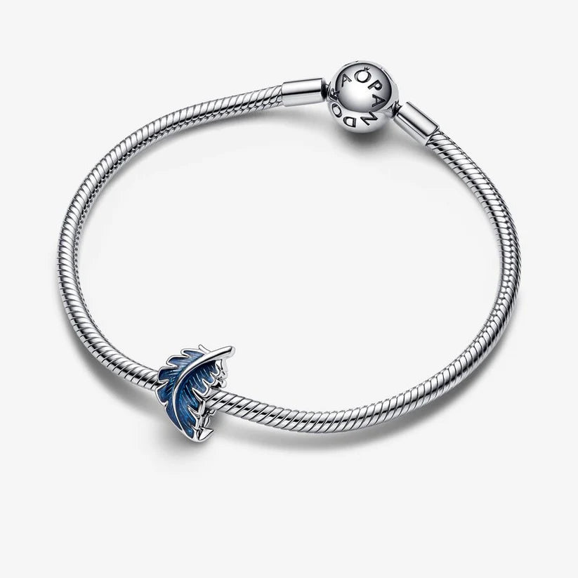 Blue Curved Feather Charm