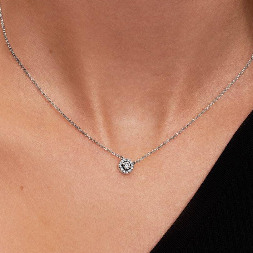 Round Pavé Halo Collier Necklace