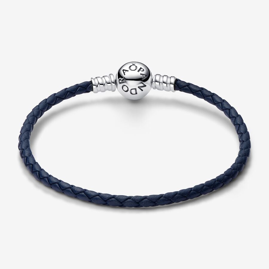 Blue Braided Leather Bracelet