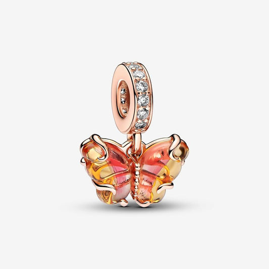 Pink & Yellow Murano Glass Butterfly Dangle