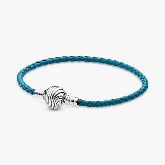 Seashell Clasp Turquoise Braided Leather Bracelet