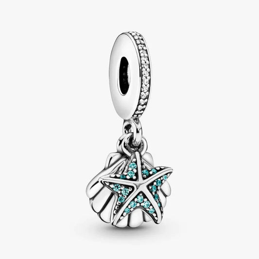 Tropical Starfish & Sea Shell Frosty Mint & Clear Charm