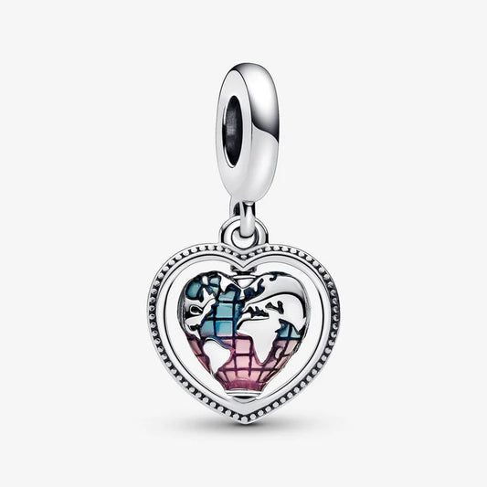 Family Spinning Heart Globe Charm